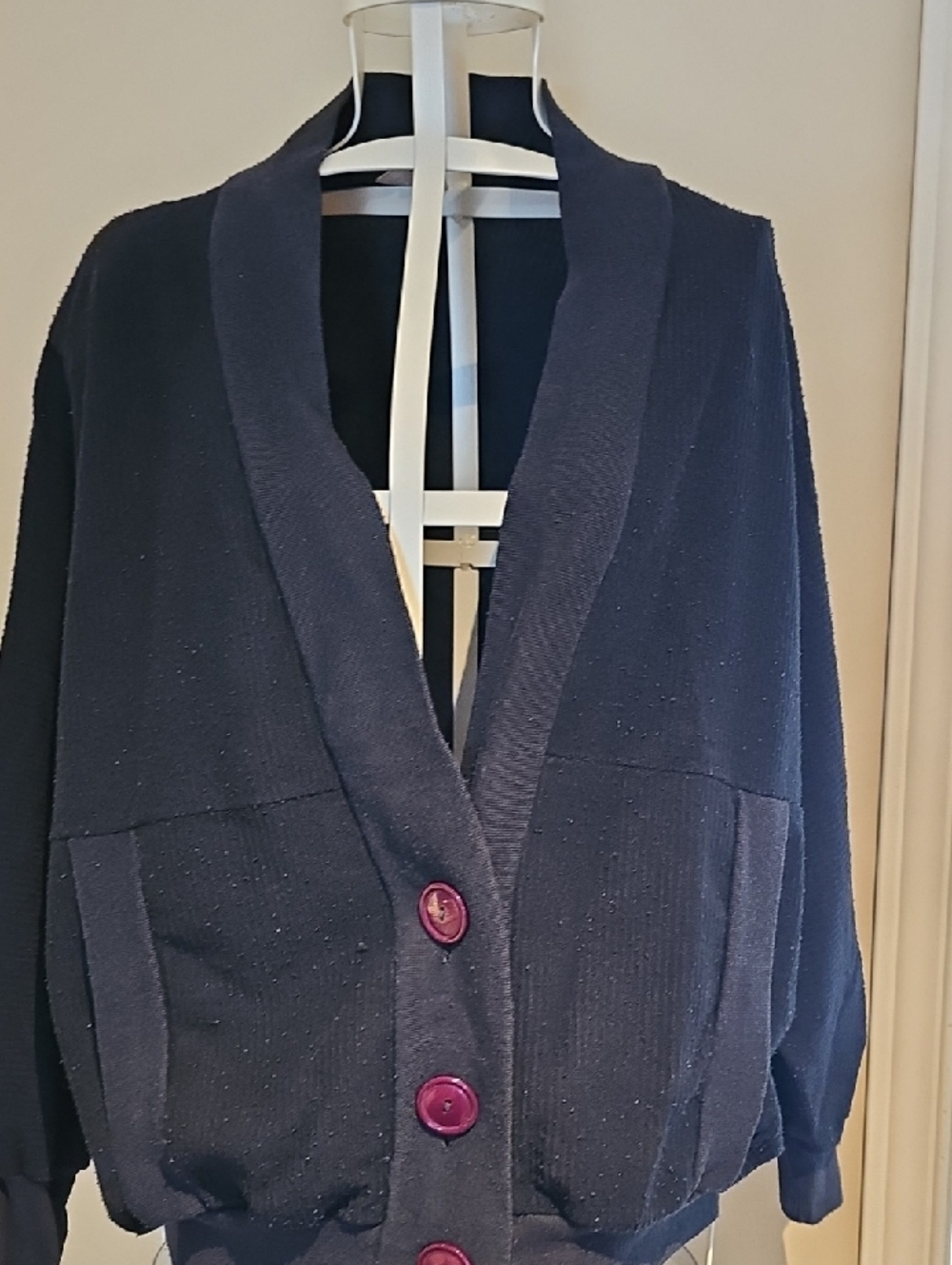 Vintage 70s 80s Button Cardigan with Burgundy Buttons